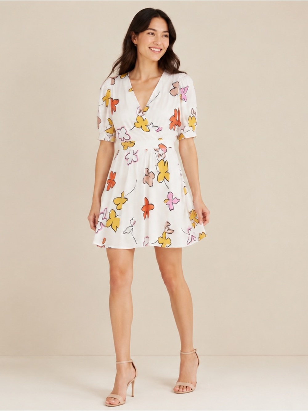 Ted Baker Floral Fit & Flare Mini Dress Size O NWT Ivory Puff Sleeve New $295
